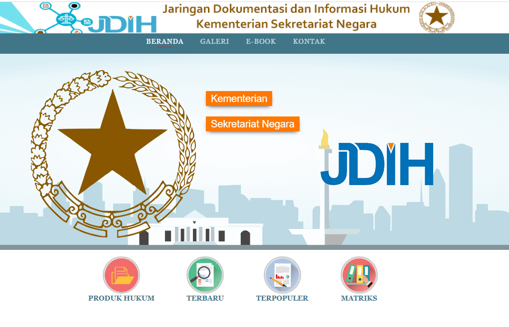 국무부(Hukum Sekretariat Negara-JDIH Setneg) 홈페이지