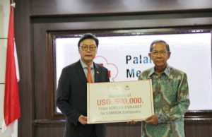 한국정부, PMI에 롬복 강진 구호금 50만 달러 전달