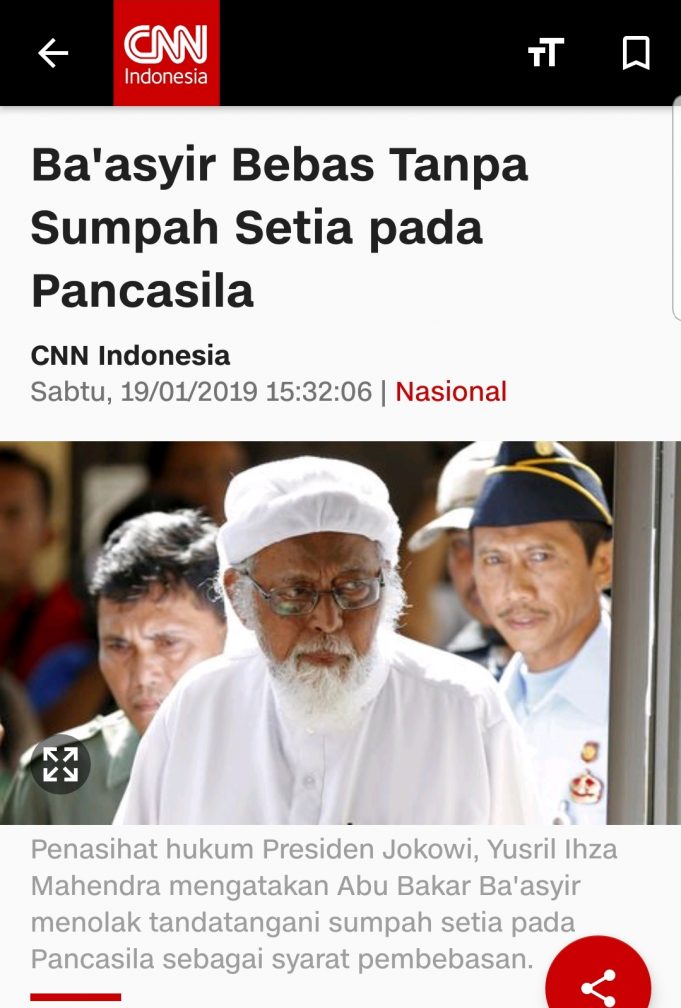 최대 테러단체인 제마 이슬라미야의 지도자인 아부 바카르 바시르 석방