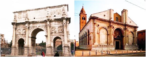 Figure 3로마의 개선문(왼쪽)을 모티브로 설계된 르네상스 시대의 성당