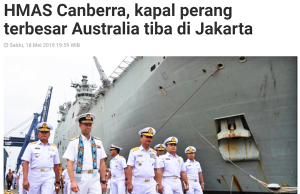 2019년 인도-태평양 엔더버 훈련중… 호주 군함 2척 자카르타 입항