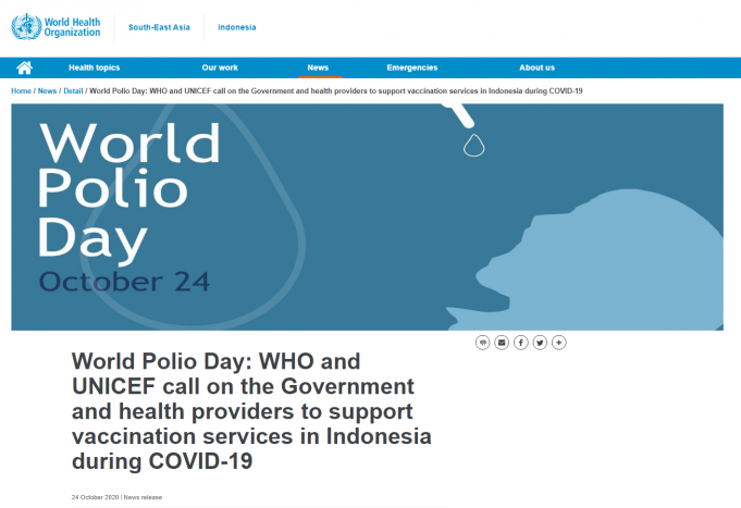 WHO “인도네시아 23개주 298개시군 소아마비 고위험 지역”