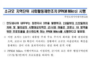 대사관-소규모 지역단위 사회활동제한조치(PPKM Mikro) 시행 안내