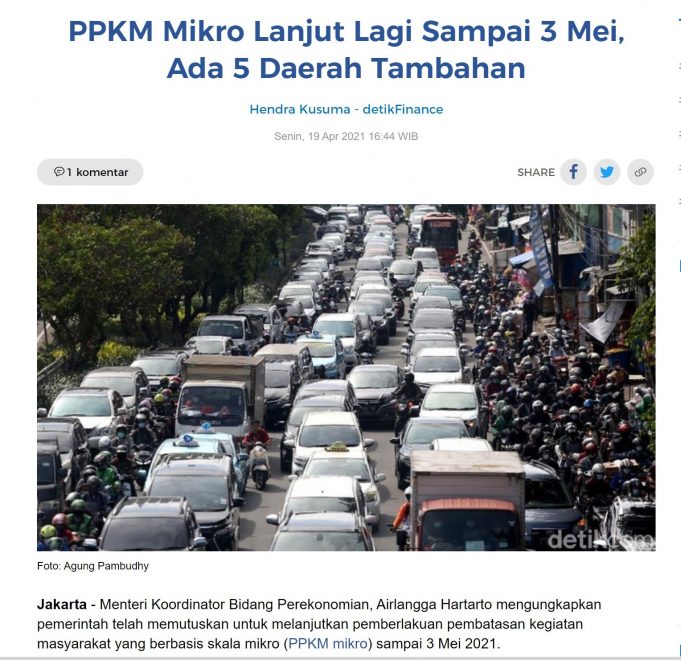 6차 PPKM Mikro 5월 3일까지 재 연장…25개주 적용