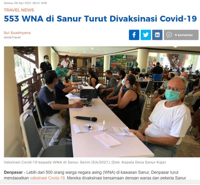 사누르 거주 KITAS 외국인 553명 코로나 19 예방 접종