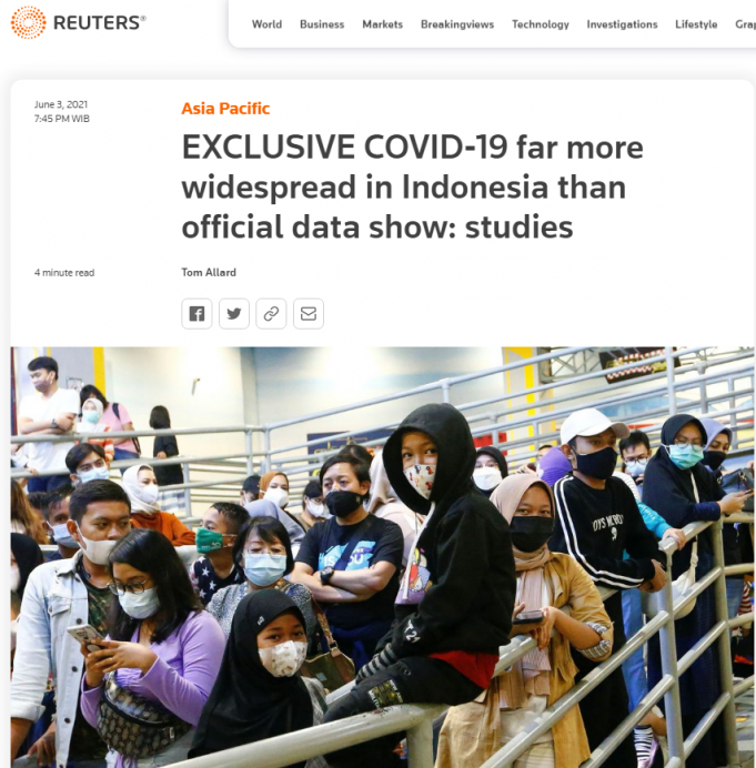 인도네시아 실제감염자 공식통계보다 ’38배’ 많아