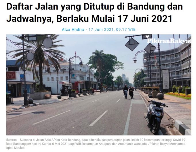 반둥시 6월 17일부터 2주동안 오후 시간 도로 폐쇄