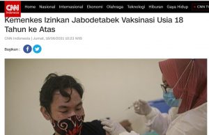 오늘부터 18세 이상 Jabodetabek 주민에게 백신 접종 허용