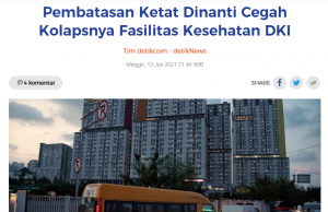 자카르타 제동 걸지 않으면 의료 시스템 붕괴 우려