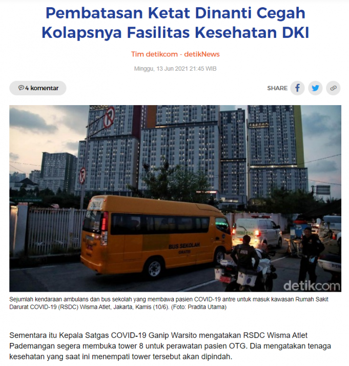 자카르타 제동 걸지 않으면 의료 시스템 붕괴 우려