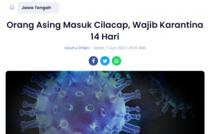 Cilacap 군, 모든 외국인 14일 동안 격리 조치