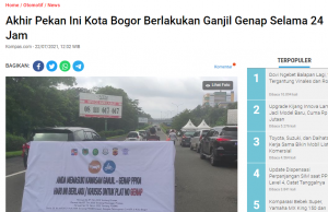 PPKM 4단계 보고르 시 7월 23일부터 25일까지 홀짝제 단속