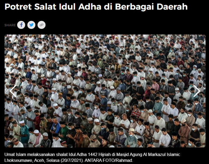 이슬람 희생제 Idul Adha 기도회 … 1,767,522마리 도축