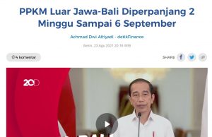 9월 6일까지 자와-발리 외 지역 PPKM 2주 연장