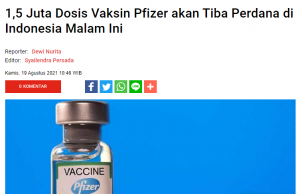 18세 이상 자카르타 시민 화이자 백신 접종 시작… 미접종자 해당