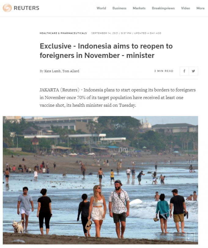 -속보- 로이터통신, 보건장관 “11월부터 외국인 인도네시아 입국 허용 계획” 단독보도