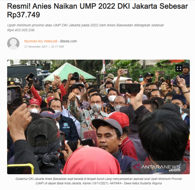 0.85% 인상 자카르타 주 2022년 최저임금… 7가지 근로자 지원 프로그램