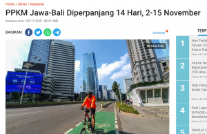 자와-발리지역 11월 2일부터 15일까지 단계별 PPKM 구역은