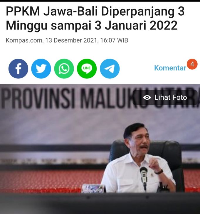 1월 3일까지 PPKM 중부자와, 동부자와, 족자, 발리 지역 리스트