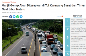 12월 23일부터 까라왕 톨 두 곳에서 홀짝제 단속