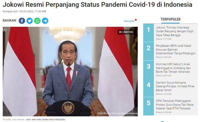 조코위 대통령, 코로나19 팬데믹 재 연장 공식발표