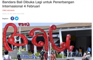 2월 4일부터 발리 공항 국제선 재개장… 관광비자 소지 입국 가능