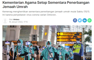 인도네시아, 성지순례자 출발 중단… 오미크론 모니터링 위해
