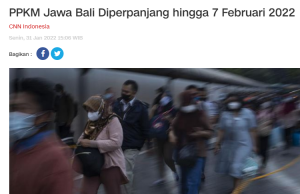 자와 발리 지역 PPKM, 2월 7일까지 일주일 연장