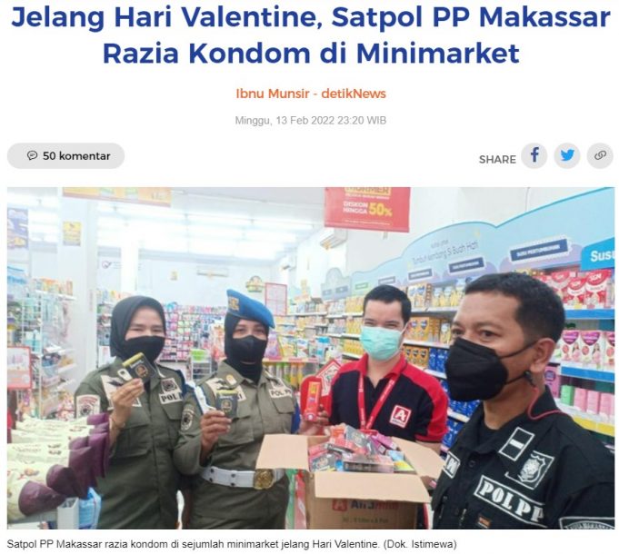 발렌타인 데이를 앞두고 Makassar 미니마트서 콘돔 압수