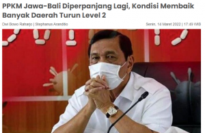 3월 21일까지 자와 발리 지역 PPKM 연장