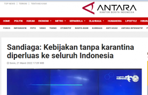 Sandiaga 관광장관 “인도네시아 전역에서 격리해제 확대”… 3월 22일 발표예고