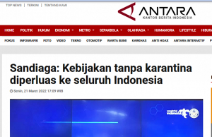 Sandiaga 관광장관 “인도네시아 전역에서 격리해제 확대”…