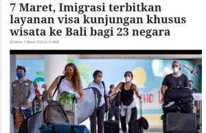 오늘부터 23개국 발리입국 관광 도착비자(VOA) 허용