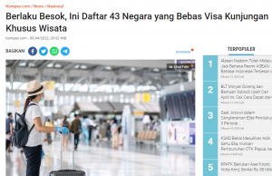 인도네시아 4월 6일부터 한국 등 43개국 도착비자 재개