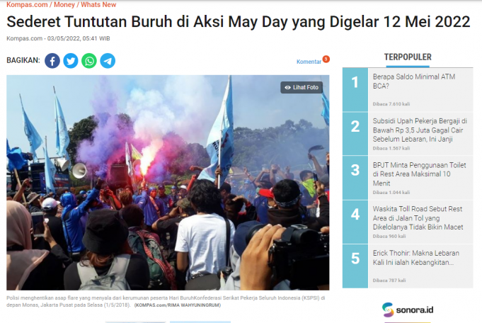 노동절 대회는 언제? 전노총(KSPSI) 5월 12일, 노동조합 연맹(KSPI) 5월 14일