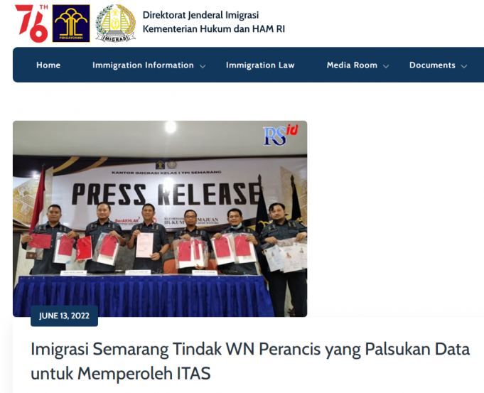 ITAS 신청 서류 위조 프랑스인 기소… 스마랑 출입국 한국인 2명 조치