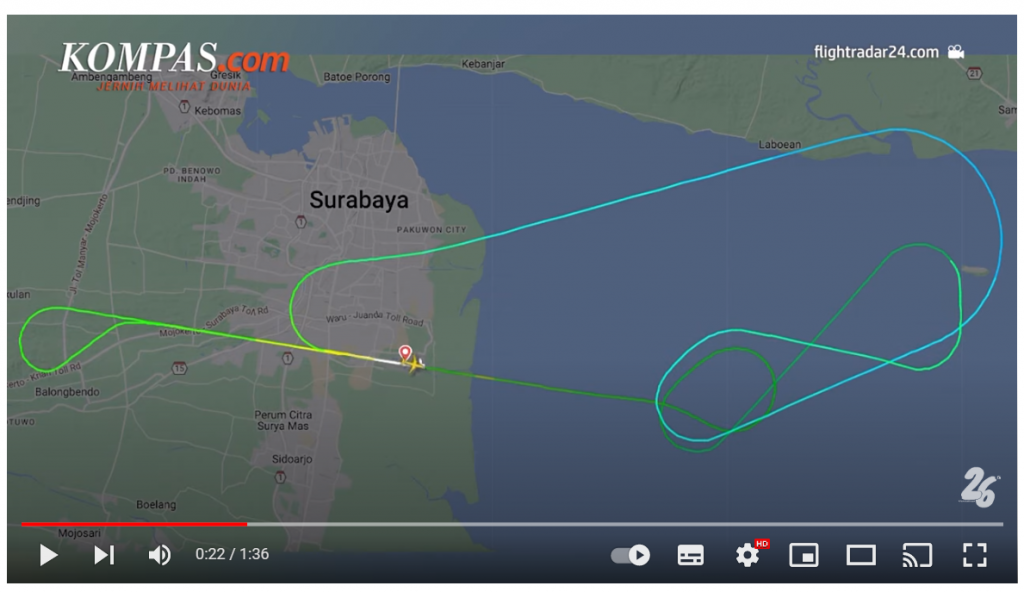 수라바야를 이륙한 citilink 항공이 조종사 위급상황이 발생하자 주변 항공을 선회하다가 이륙 한시간만에 다시 착륙했다.