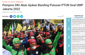 자카르타주, 2022 최저임금 패소 판결에 항소 결정