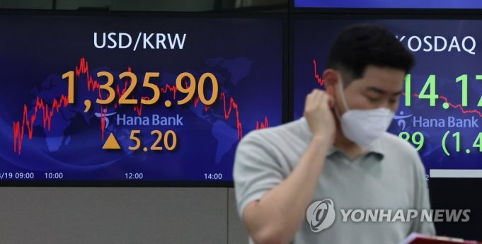 원/달러 환율, 장중 연고점 경신…5.2원 오른 1,325.9원 마감
