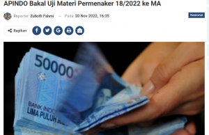 Apindo, 노동장관령 2022년 18호 반대 의사 “PP 2021년 36호 적용” 주장