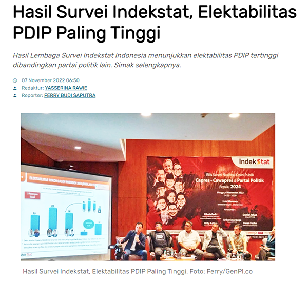 여론 설문 조사단체인 Indextat Indonesia는 Joko Widodo 대통령의 성과에 만족한 대다수의 국민들은 대통령 후보(calon presiden)로 중부자와 Ganjar Pranowo 주지사를 선택했다고 발표했다.