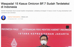 中 감염 폭증 ‘BF.7’, 인도네시아에서 15명 발생