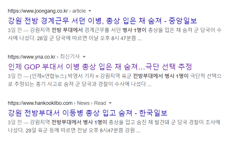 김이병 사고관련 한국발 기사