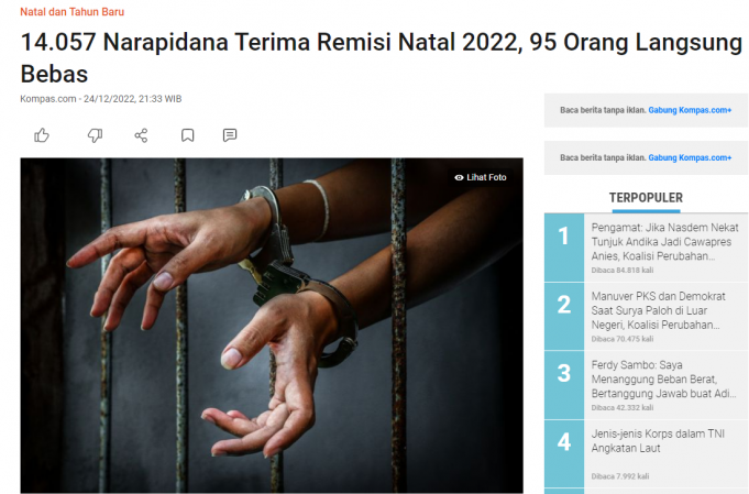 성탄절에 기독교 천주교 수감자 14,057명 사면, 95명 석방