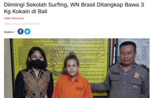 브라질 10대 소녀, 발리로 코카인 3.6㎏ 반입하다 체포