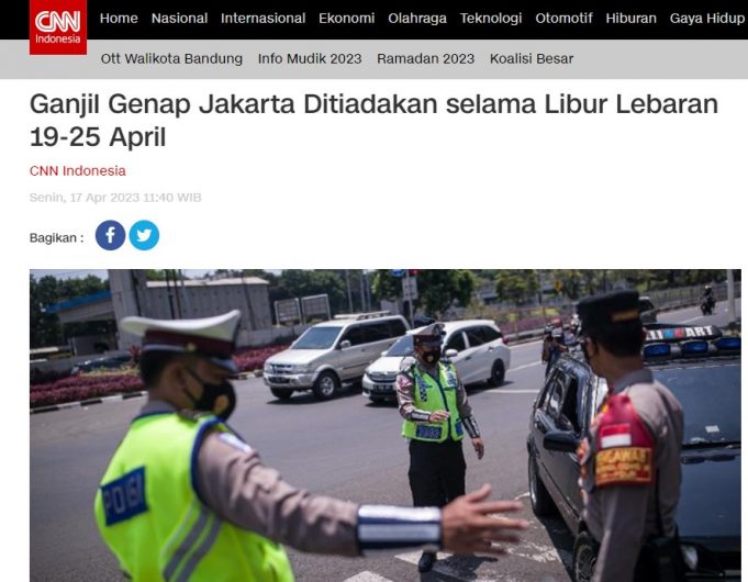 자카르타 홀짝제 4.26일부터 다시 시행