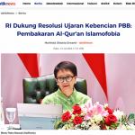 코란 소각 규탄, 레트노 외무장관, 유엔에 증오 발언 결의안 이행 촉구