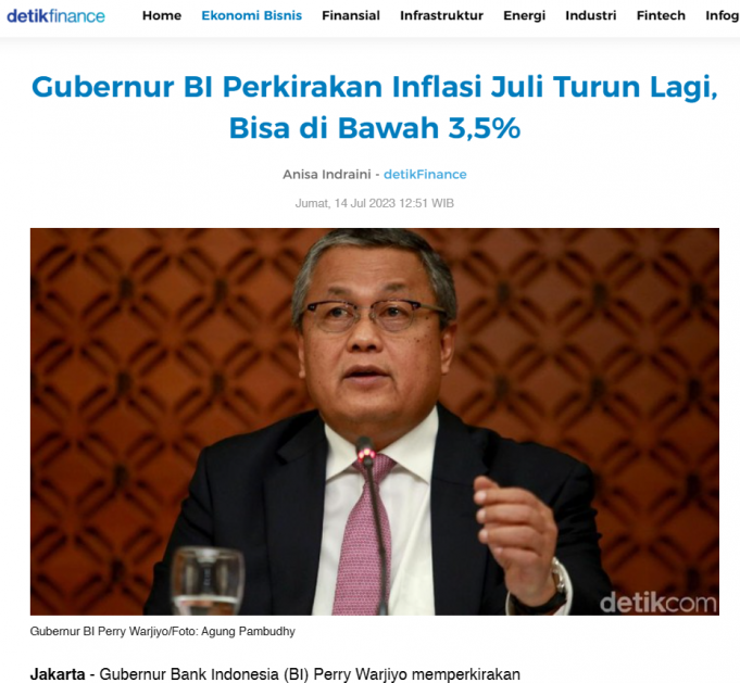 BI, 7월 인플레이션 3.5% 이하 전망