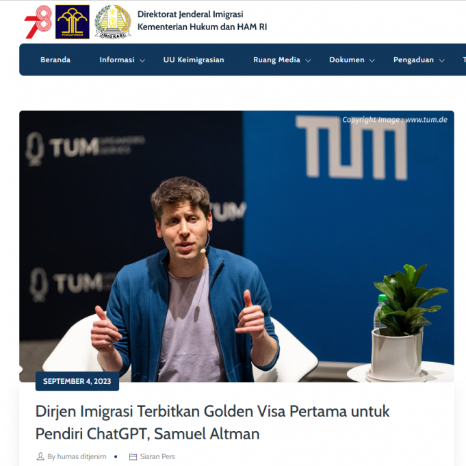 ‘챗GPT 아버지’ 올트먼, 인도네시아 첫 ‘Golden Visa’ 받아