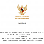수입품 신고 규정 재무장관령 PMK Nomor 96 Tahun 2023